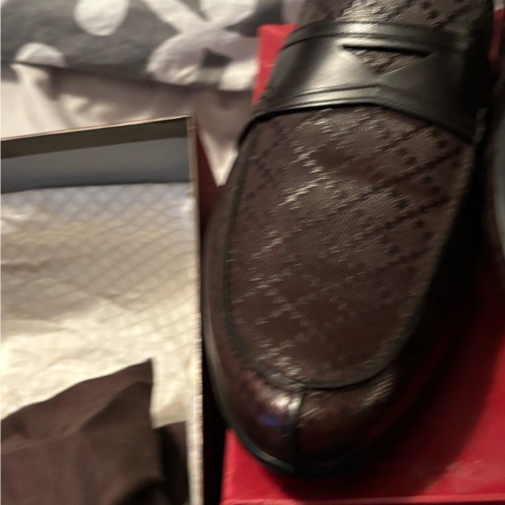 Gucci Brown Monogram Leather Penny Loafers
